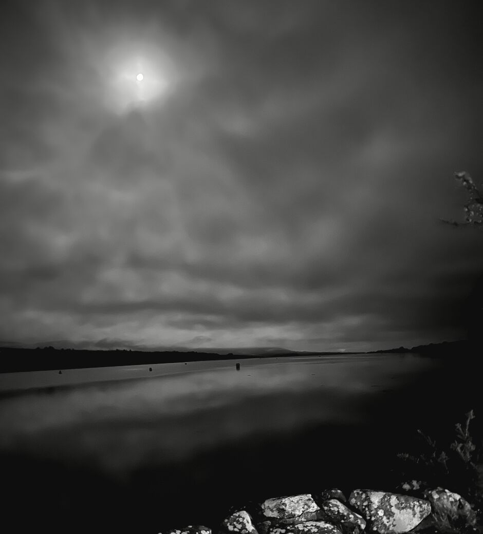 Moonlight over the water before dawn